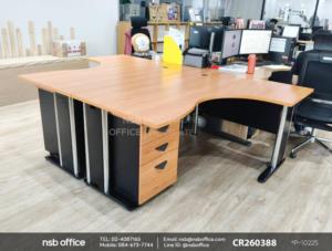 โต๊ะทำงานตัวแอลหน้าโค้งเว้า พร้อมตู้ 3 ลิ้นชักล้อเลื่อน