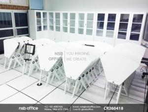 โต๊ะพับล้อเลื่อน 1/6 รุ่น มีที่เก็บของใต้โต๊ะและตู้เอกสารเหล็ก 4 บานเปิด