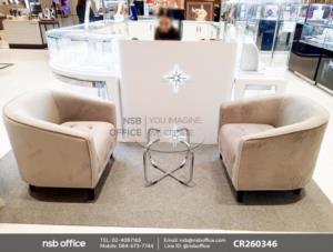 โต๊ะกลางกระจกกลมใส โครงเหล็กชุบโครเมี่ยม