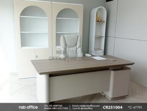 โต๊ะผู้บริหารตัวแอลเสริมป๊อปอัพฝาสไลด์ และตู้อเนกประสงค์