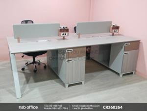 โต๊ะทำงานกลุ่ม 4 ที่นั่ง พร้อมมินิสกรีนและตู้เก็บของ