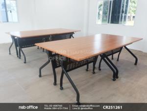 โต๊ะประชุมพับเก็บได้ล้อเลื่อน (สีดำ) บังตาเหล็ก ที่วางของใต้ท็อป ล้อล็อกได้