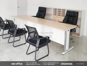 โต๊ะทำงาน 3 ลิ้นชักข้างขาทึบเสริมด้วย เก้าอี้ผู้บริหารหุ้มหนังเทียมและเก้าอี้รับแขกขาตัวซีหลังเน็ต