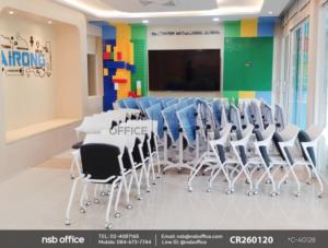 โต๊ะพับล้อเลื่อนสีสัน ใช้งานคู่กับเก้าอี้อเนกประสงค์โพลีล้วน