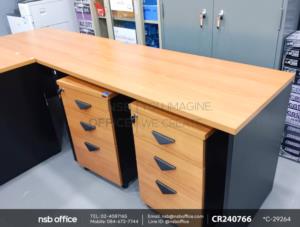 โต๊ะทำงานโล่งเสริม ตู้ 3 ลิ้นชักล้อเลื่อน สูง 68 cm. สอดใต้โต๊ะได้