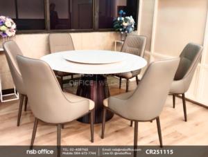 โต๊ะหน้าท็อปหินสังเคราะห์กลมโครงขาอลูมิเนียม เสริมการใช้งานด้วยเก้าอี้โมเดิร์น