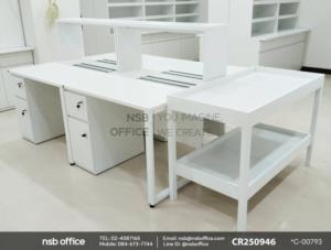 โต๊ะห้องแล็บ ท็อปลามิเนต HPL แบบมีชั้นต่อบนเสริมด้วยรางไฟอลูมิเนียม