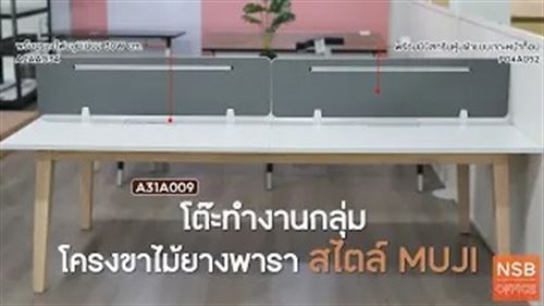 โต๊ะทำงานกลุ่ม 4 ที่นั่ง พร้อมมินิสกรีนและรางไฟ สไตล์มูจิ