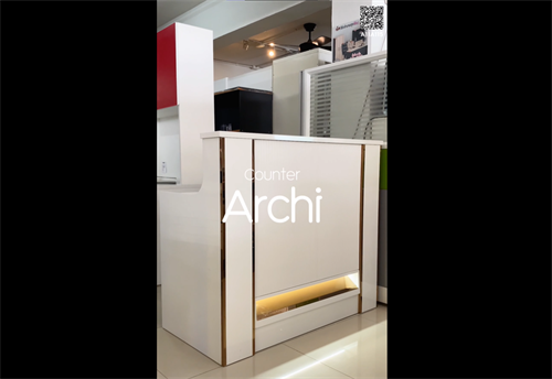เคาน์เตอร์ต้อนรับสีขาวแบบหน้าตรงที่มีลิ้นชักและรางคีย์บอร์ดรุ่น Archi A11A115🖥️